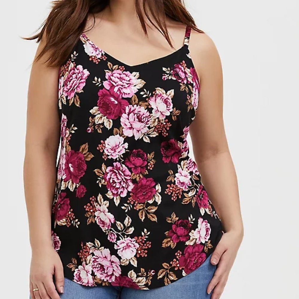 ESSENTIAL BLACK FLORAL STRETCH CHALLIS CAMI